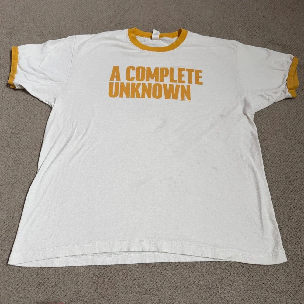A Complete Unknown Bob Dylan Movie Promo Ringer T-Shirt White Yellow Size L